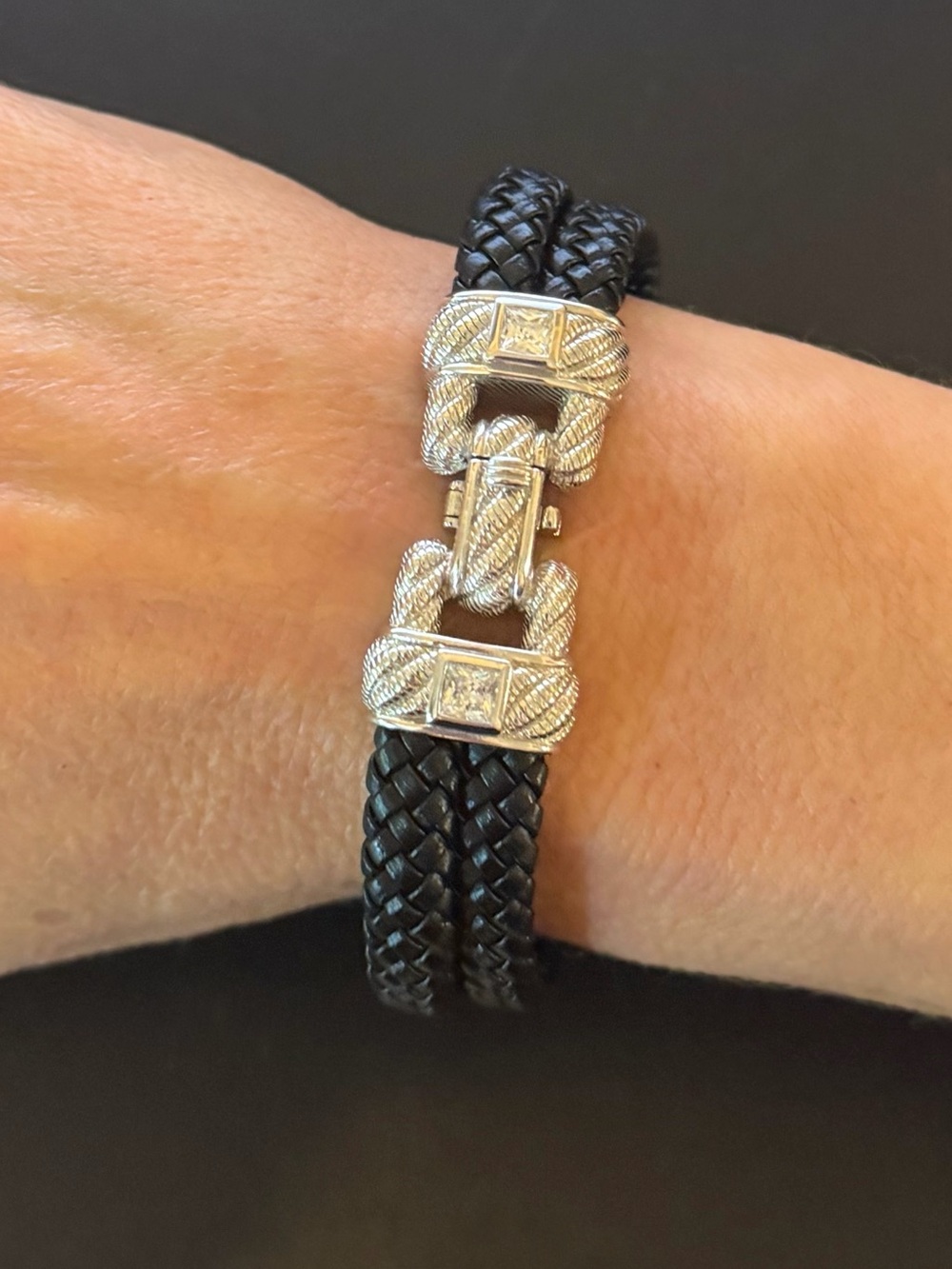 Judith Ripka Sterling Silver CZ Double Black Braided Bracelet NEW, RARE!